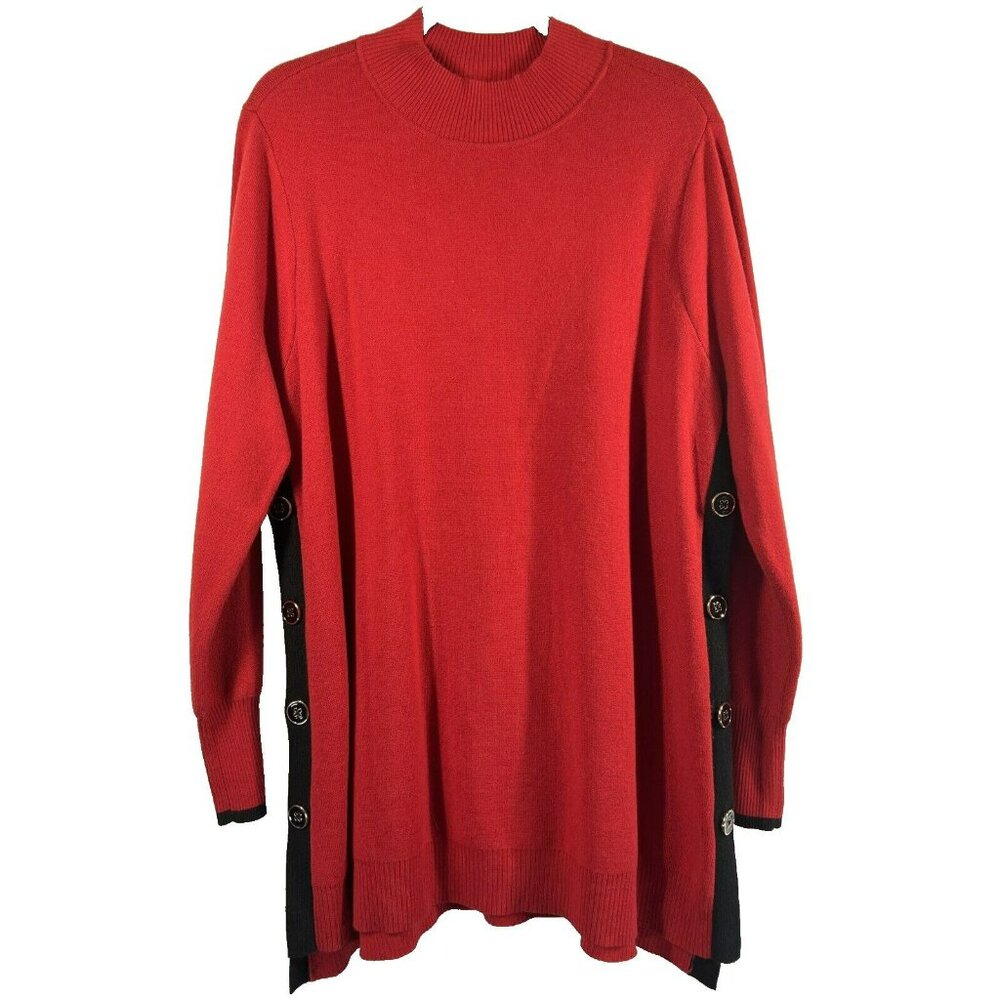 Chicos‎ Sweater Tunic XL Red Black Stripe Pullover Cashmere Blend Long Sleeve